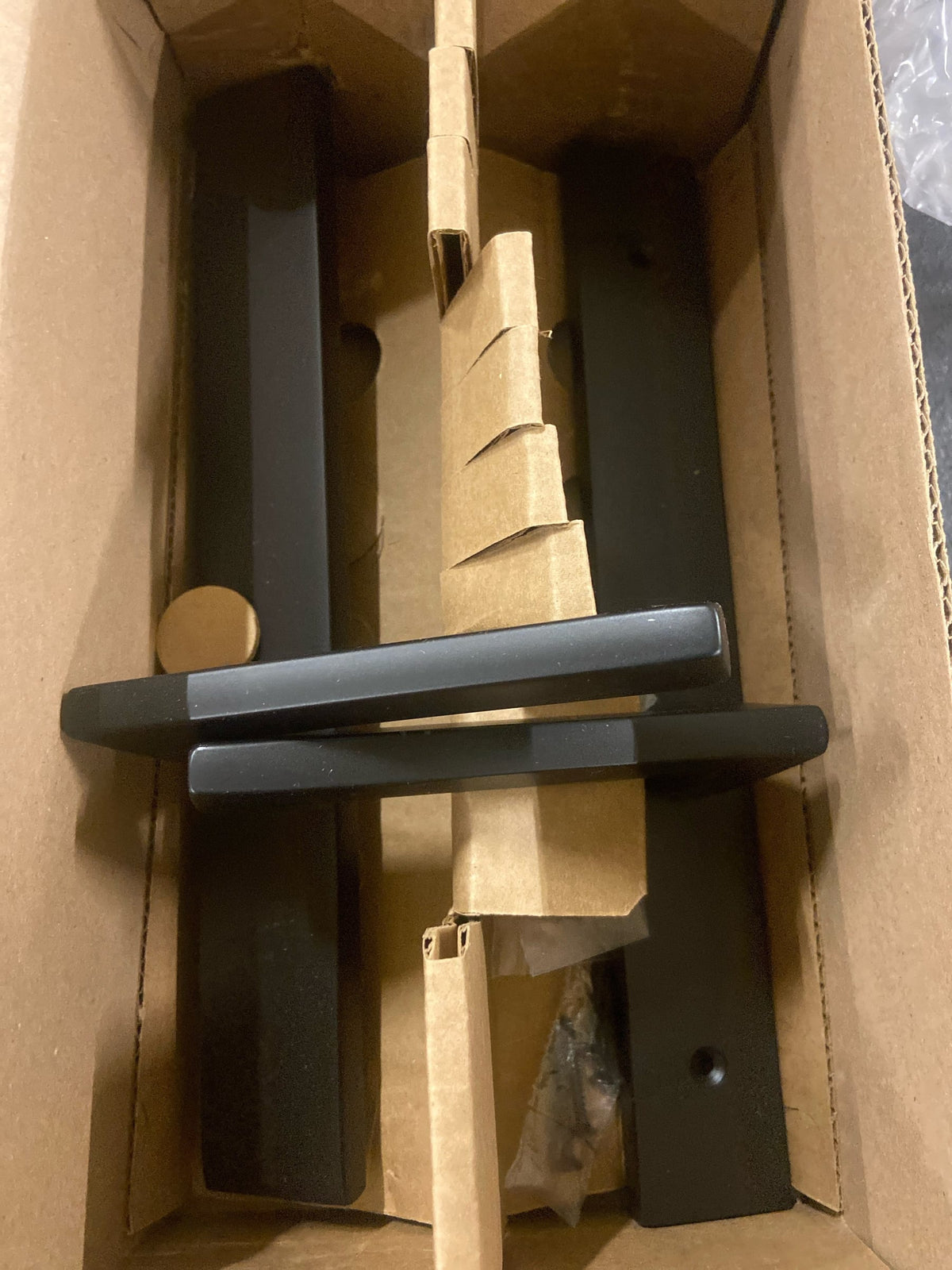Emtek 16A5US19 LH Brass Modern Door Configuration 6 Inactive Multi Point Narrow Trim Lever Set with American Cylinder Below Handle - Flat Black Helios Lever