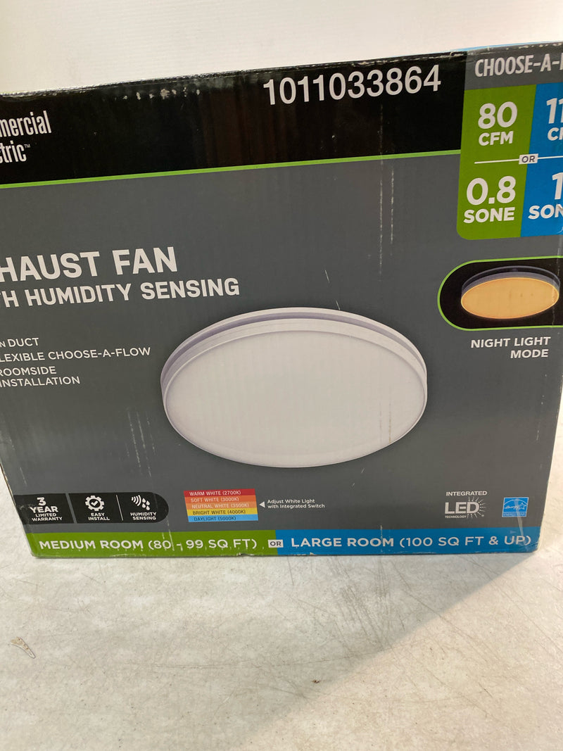 Commercial electric BF1109 80 /110 CFM Ceiling/Wall Mount Roomside Installation Round Bathroom Exhaust Fan with LED,Night Light and Humidity Sensor