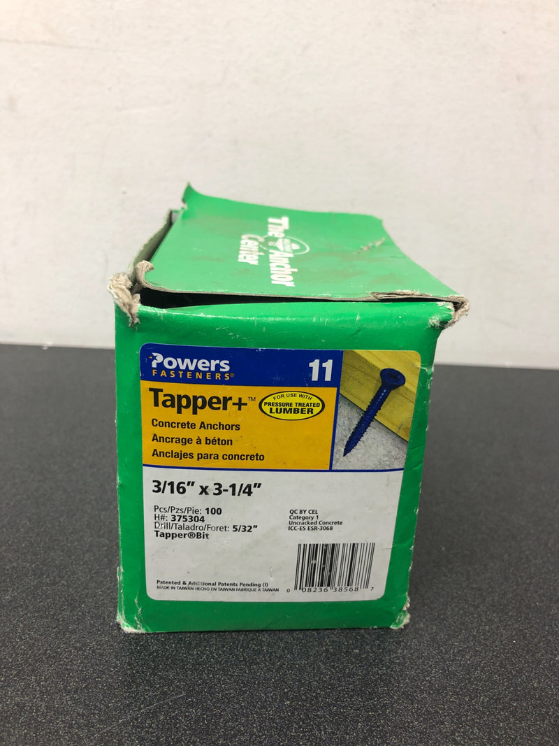 Hillman  tapper  steel  flat head concrete screw anchor  100 pk