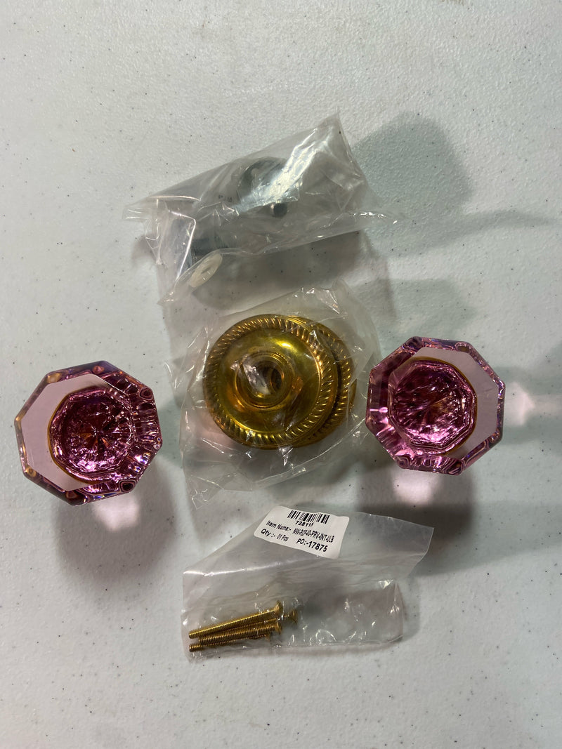 Nostalgic Warehouse 723588 Rope Solid Brass Rose Dummy Door Knob Set with Pink Waldorf Knob - Unlacquered Brass