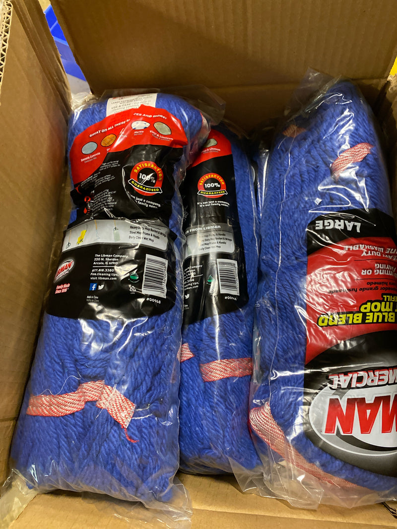 Libman Commercial 968 Medium Blended Looped-End Wet Mop Head, Blend of Cotton & Polyester, 20 oz, Blue (Pack of 6)