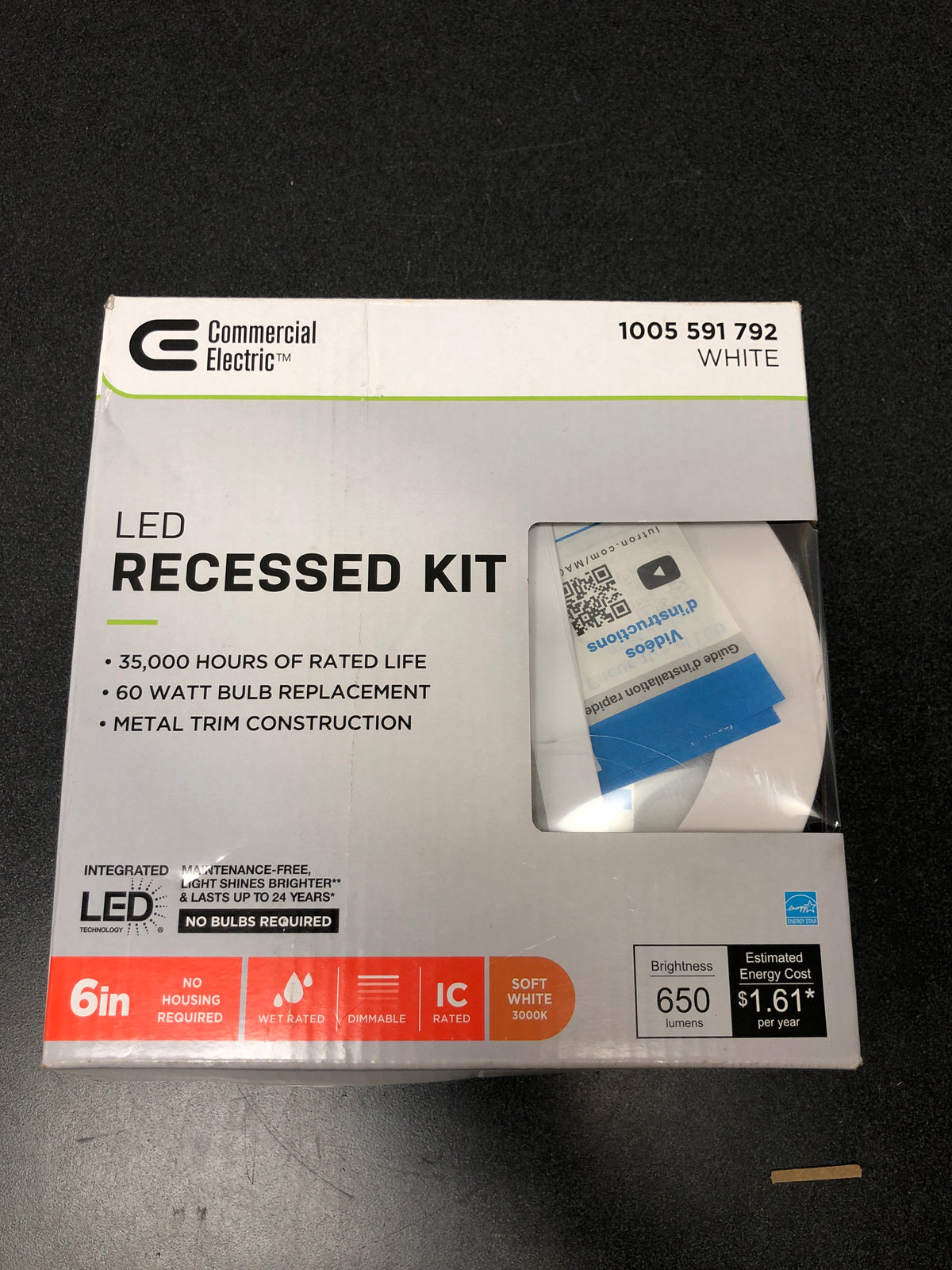 Commercial electric 91512 6 in. White Flush Round Wet Rated LED Integrated Recessed Lighting Kit