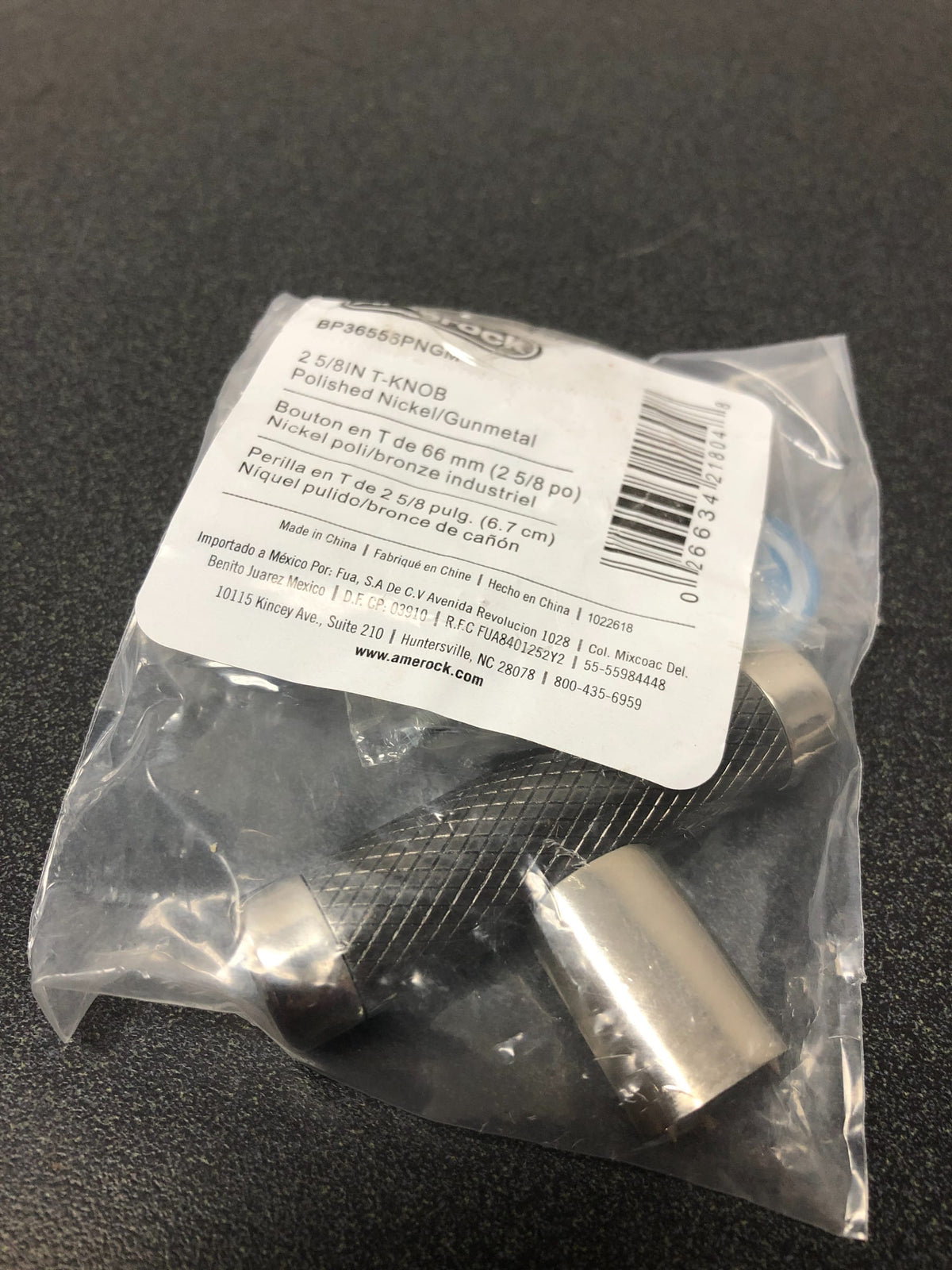Amerock BP36556PNGM Bronx 2-5/8 Inch Bar Cabinet Knob - Polished Nickel / Gunmetal