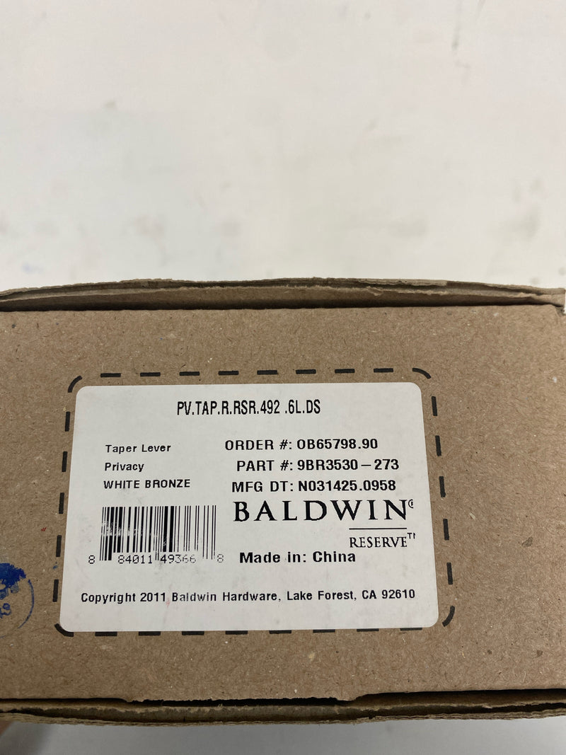 Baldwin PVTAPRSR492 Taper Privacy Leverset with Rustic Square Rose - White Bronze