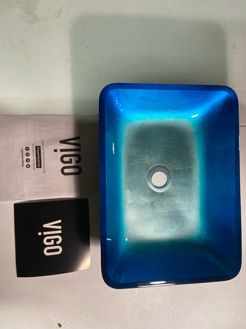 Vigo VG07068 Donatello 18" L x 13" W x 4" H Rectangular Glass Vessel Bathroom Sink - Turquoise Water