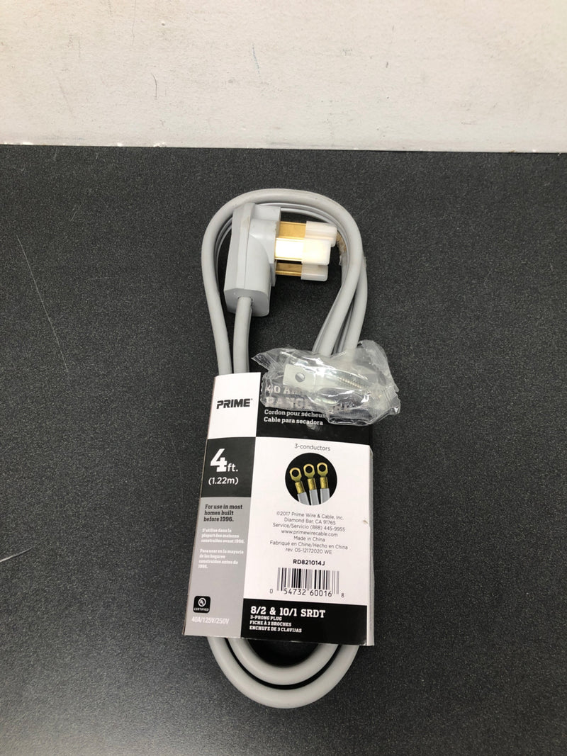 Prime wire and cable rd821014j 4 ft. 40a 3-wire range cord - grey