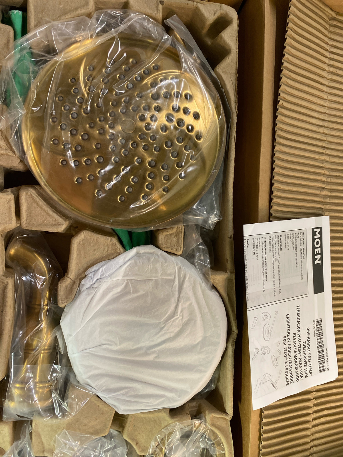 Moen TS32104BG Weymouth Posi-Temp Pressure Balanced Tub and Shower Trim with Multi-Function Shower Head and Tub Spout (Less Valve) - Brushed Gold