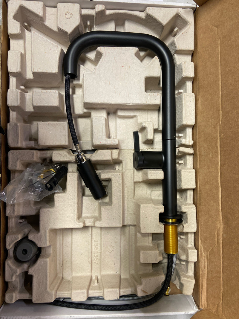 Kohler K-28269-BL Components 1.5 GPM Single Hole Pull Down Kitchen Faucet with Angled High-Arch Spout, DockNetik, ProMotion, and MasterClean Sprayhead Technologies - Matte Black