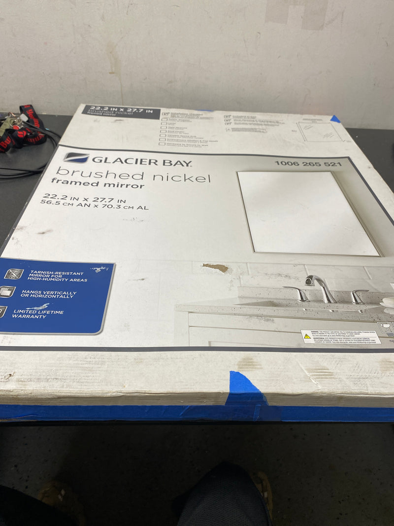 Glacier Bay 22.2" X 27.7" Framed Mirror Brushed Nickel - Free Shipping