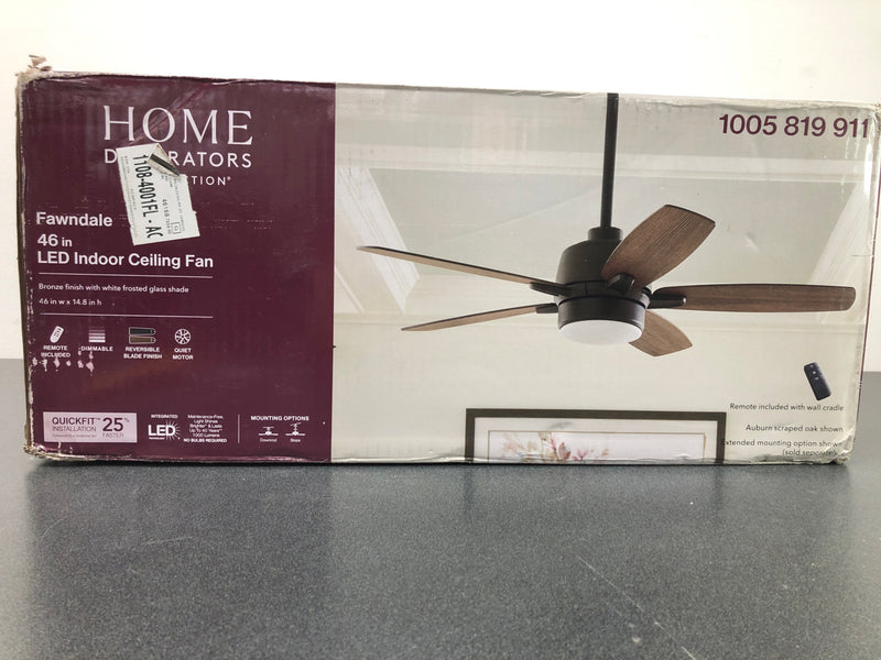 Home decorators collection 52021 Fawndale 46 in. Indoor Integrated LED Bronze Ceiling Fan with Light Kit, 5 Reversible Blades and Remote Control