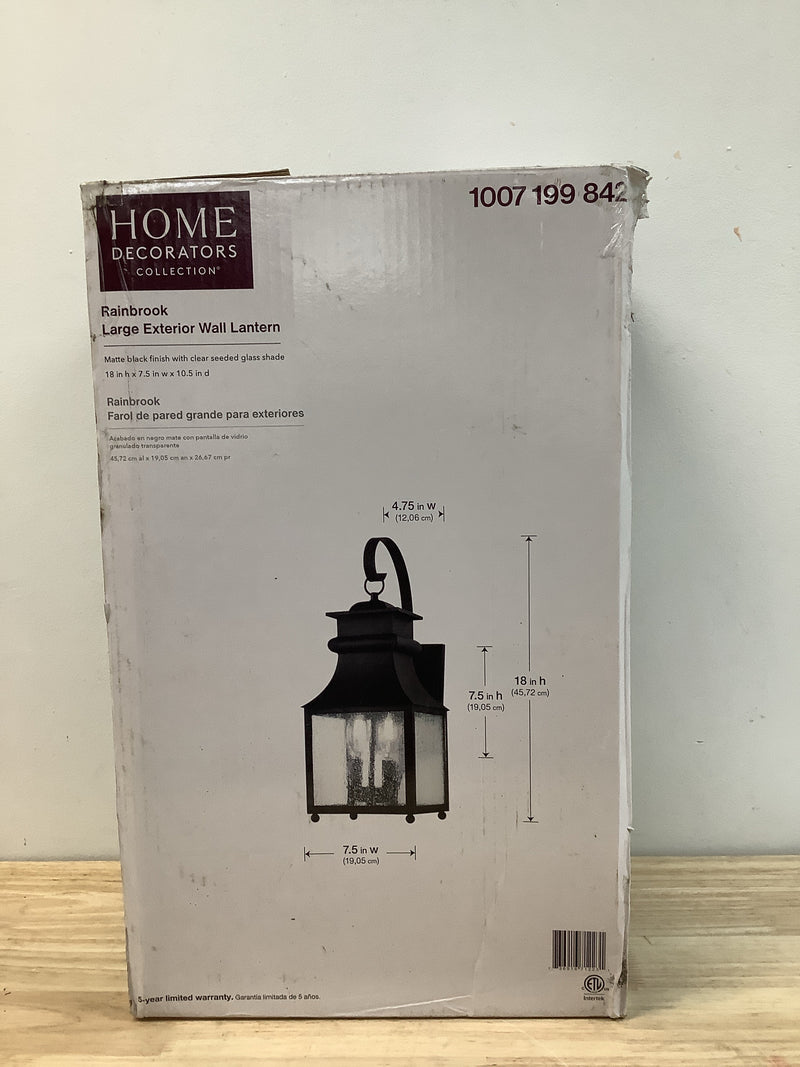 Home decorators collection 13654 Rainbrook 18 in. 2-Light Matte Black Outdoor Wall Light Fixture with Seeded Glass