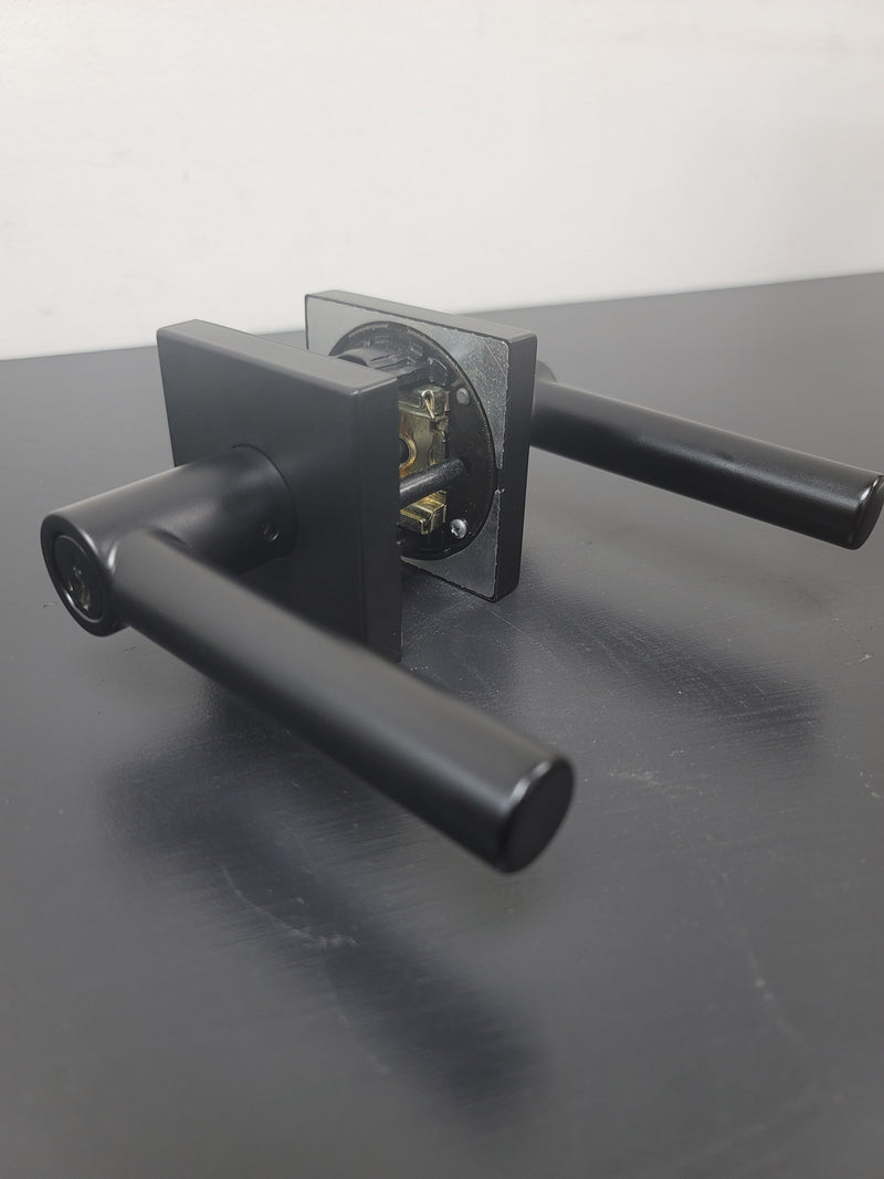 Kwikset 740MILSQT-514S Milan Single Cylinder Keyed Entry Door Lever Set with Square Rose - Iron Black