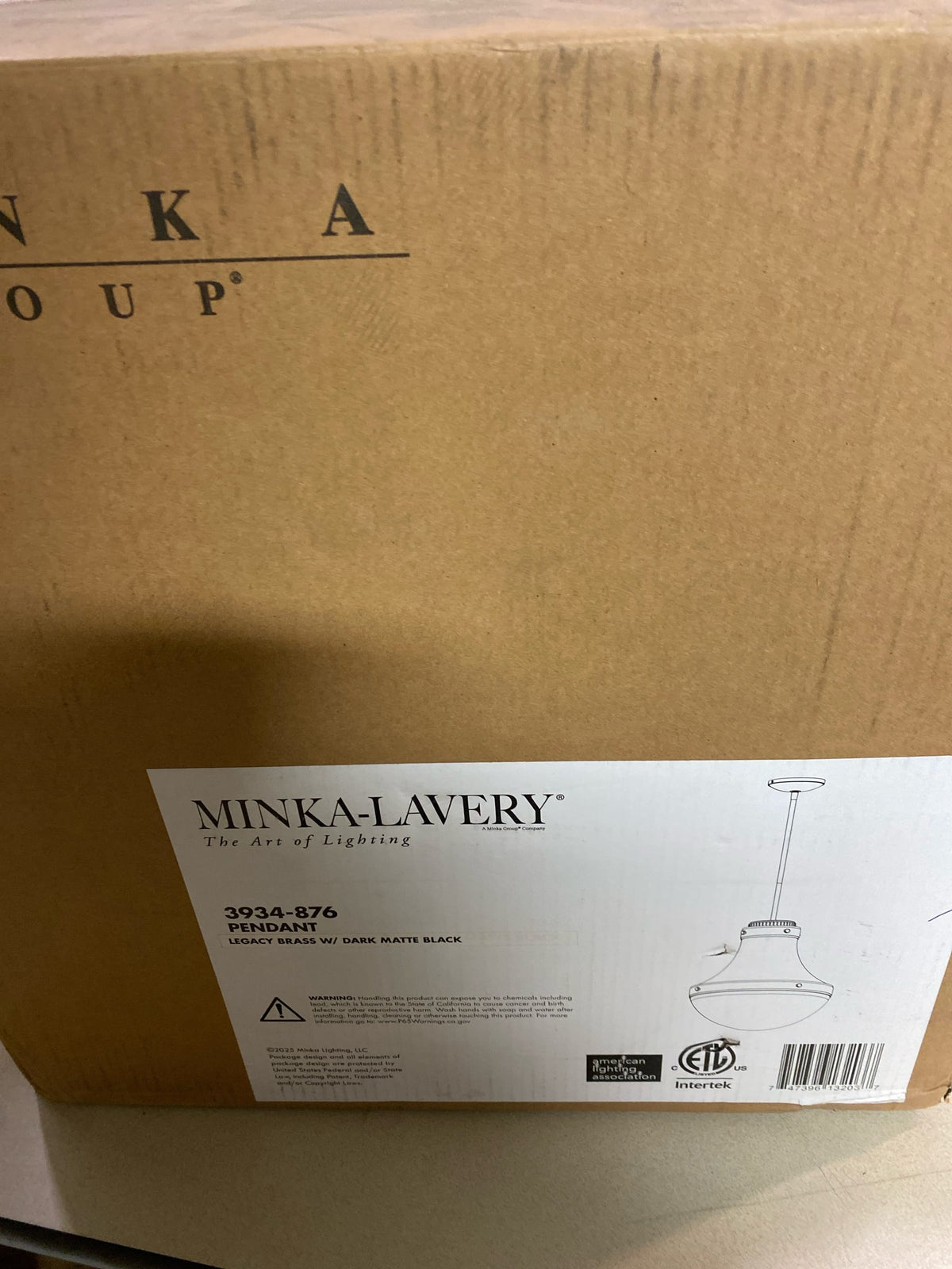 Minka Lavery 3934-876 Purelight 17" Wide Pendant with Etched Opal Glass Shade - Dark Matte Black / Legacy Brass