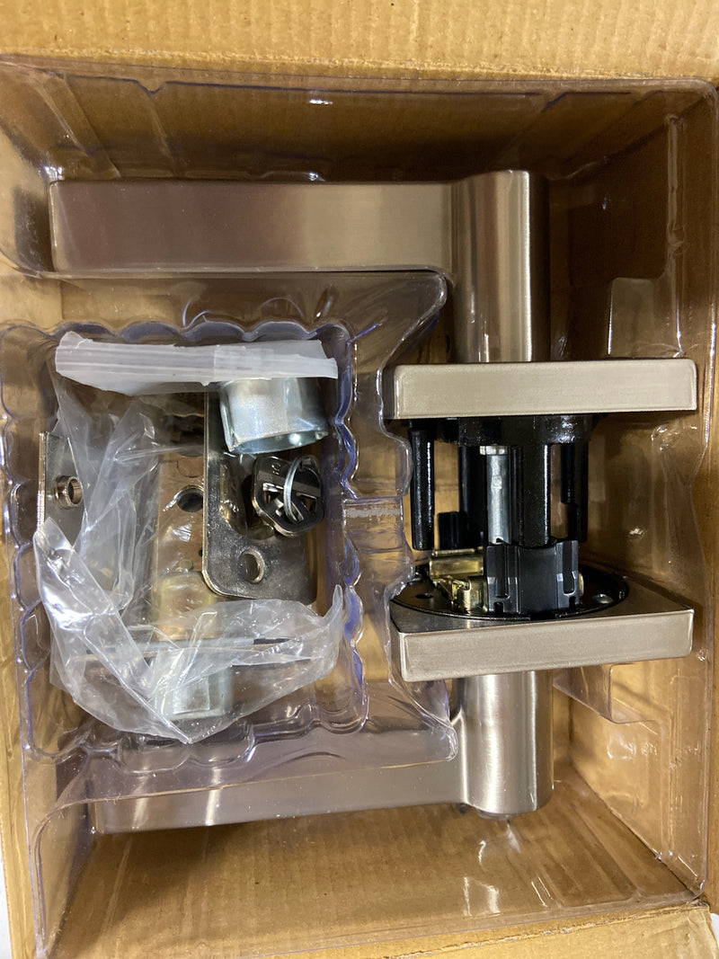 Kwikset 740HFLSQT-15SV1 Halifax Single Cylinder Keyed Entry Door Lever Set with Square Rose and SmartKey - Satin Nickel