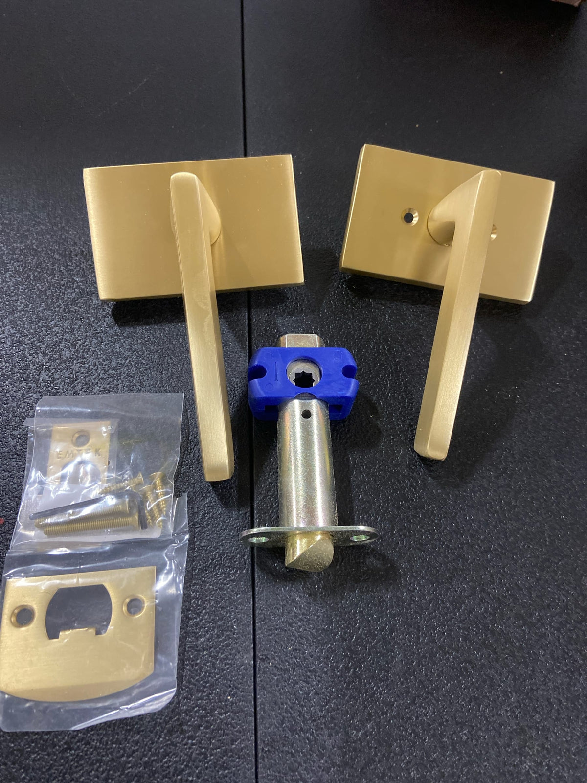 Emtek 5112HLOUS4RH Helios Right Handed Passage Door Lever Set with Modern Rectangular Rose - Satin Brass