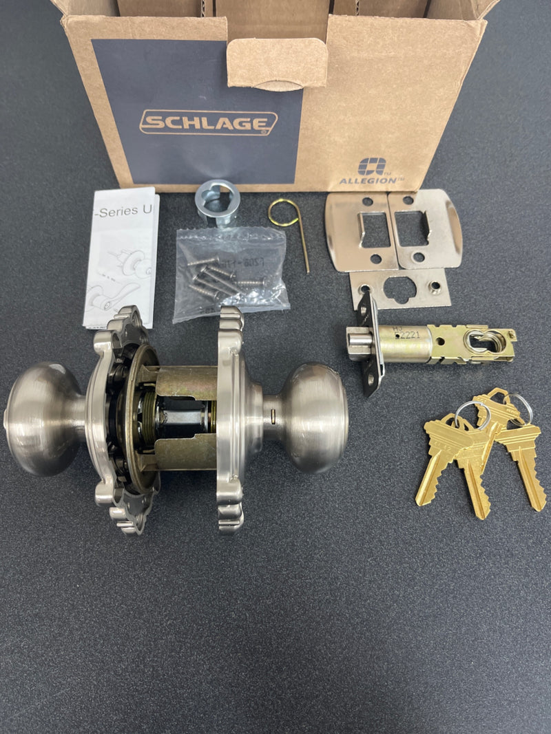 Schlage Lock Company F51AGEO619BRK F51A Georgian 619 BRK Brookshire Deco Rose Entry Door Lock Satin Nickel