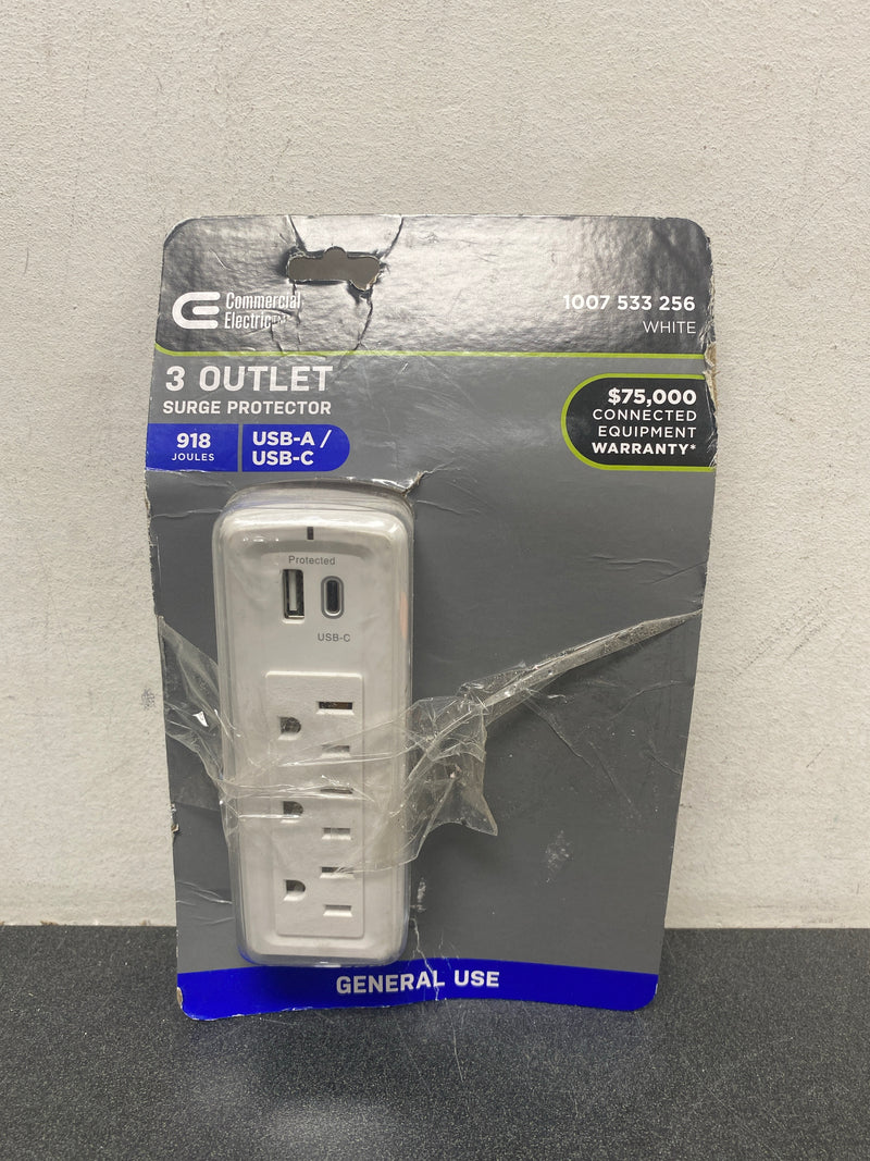 Commercial electric HDC3WUCW 3-Outlet Wall Mounted Surge Protector in White