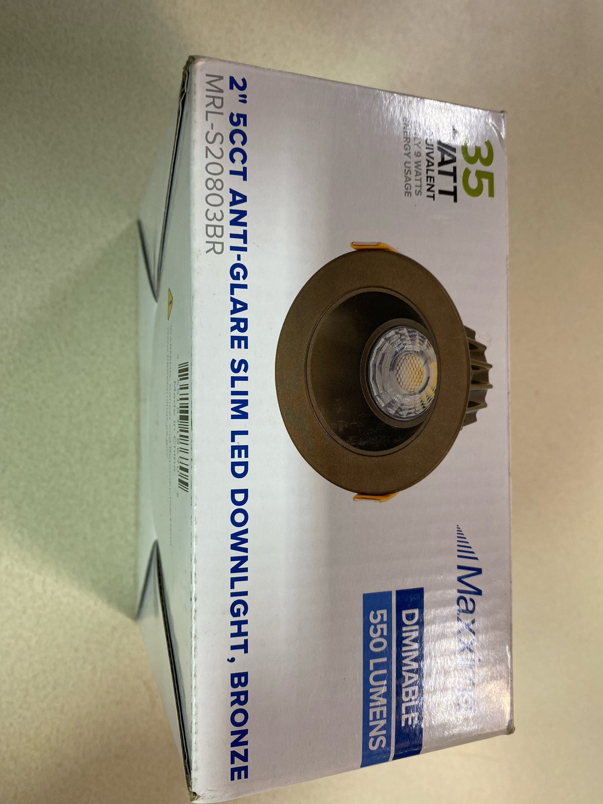 Maxxima MRL-S20803BR 2 in. Slim Round Recessed Anti-Glare LED Downlight, Bronze Trim, Canless IC Rated, 550 Lumens, 5 CCT 2700K-5000K