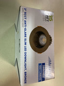 Maxxima MRL-S20803BR 2 in. Slim Round Recessed Anti-Glare LED Downlight, Bronze Trim, Canless IC Rated, 550 Lumens, 5 CCT 2700K-5000K
