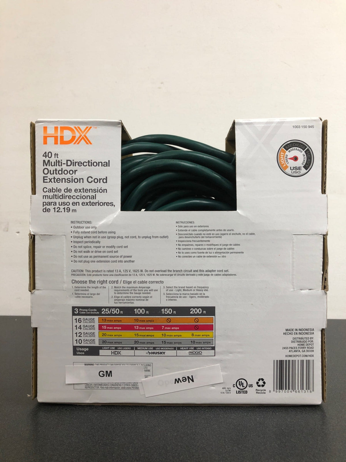 Hdx EXG-16340M 40 ft. 16/3 Multi-Directional Outdoor Extension Cord, Green