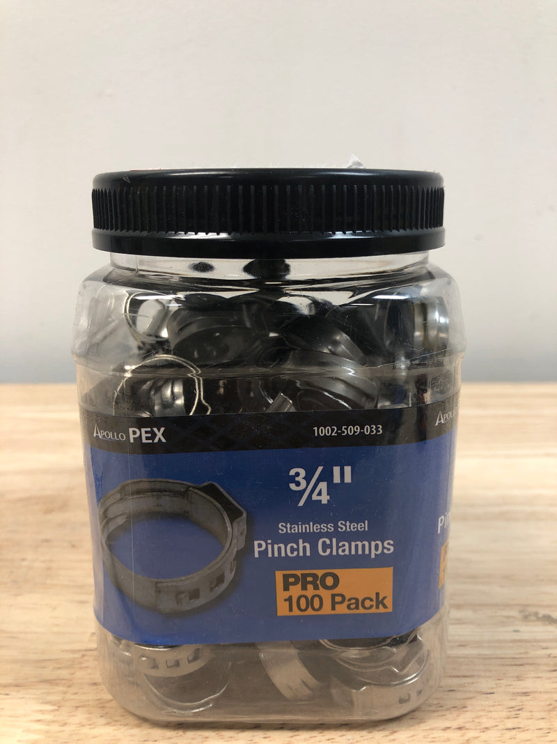 Apollo PXPC34100JR 3/4 in. Stainless Steel PEX-B Barb Pinch Clamp Jar (100-Pack)