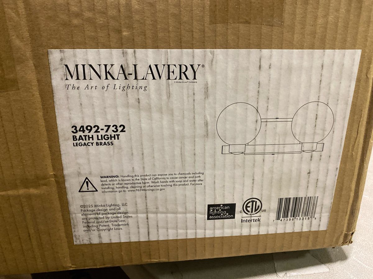 Minka Lavery 3492-732 Mooncrest 2 Light 16" Wide Bathroom Vanity Light with Etched Glass Shades - Legacy Brass