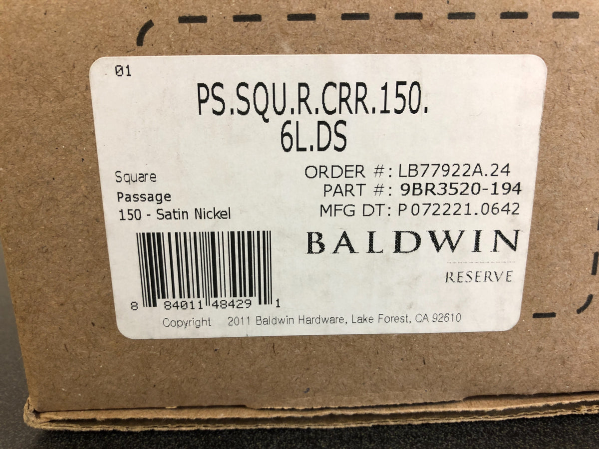 Baldwin PSSQUCRR150 Reserve Passage Square with Contemporary Round Rose in Satin Nickel Finish