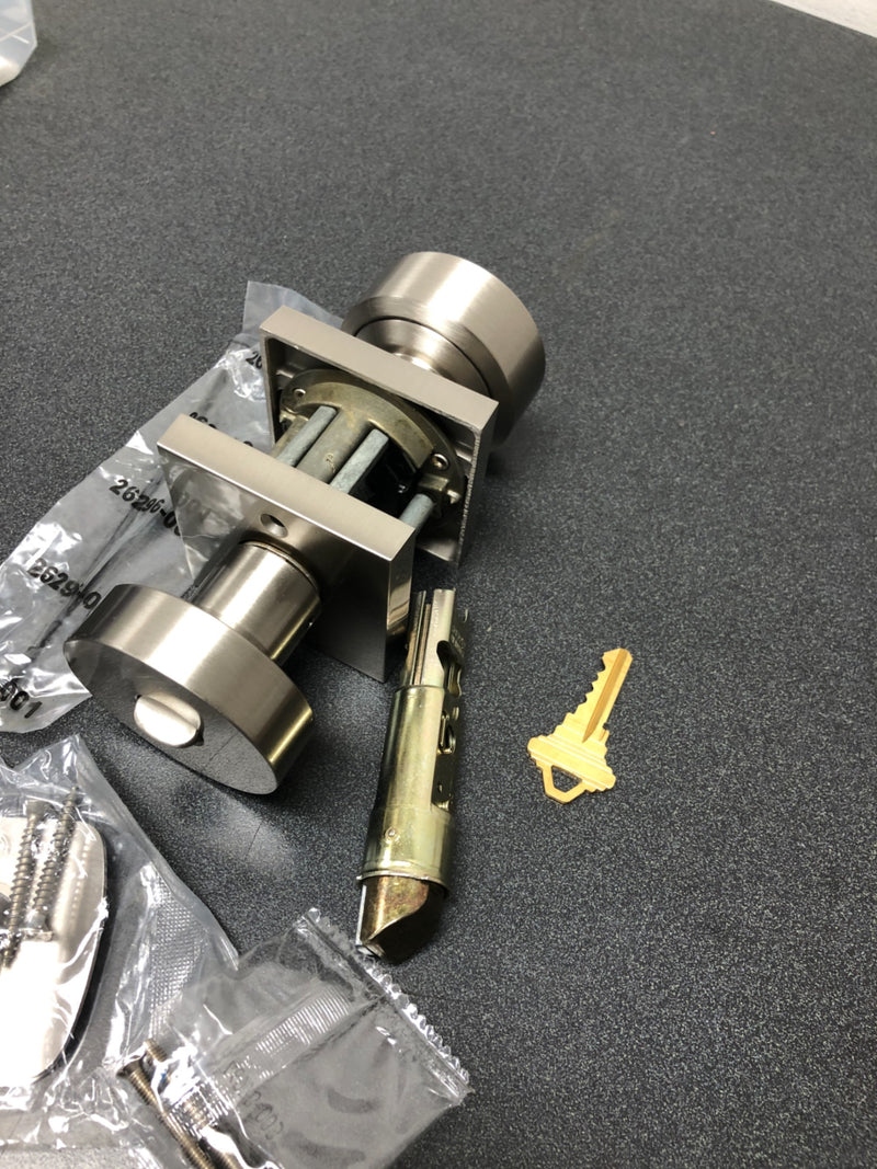 Baldwin ENCONCSR150 Contemporary Single Cylinder Keyed Entry Door Knob with Square Rose - Satin Nickel