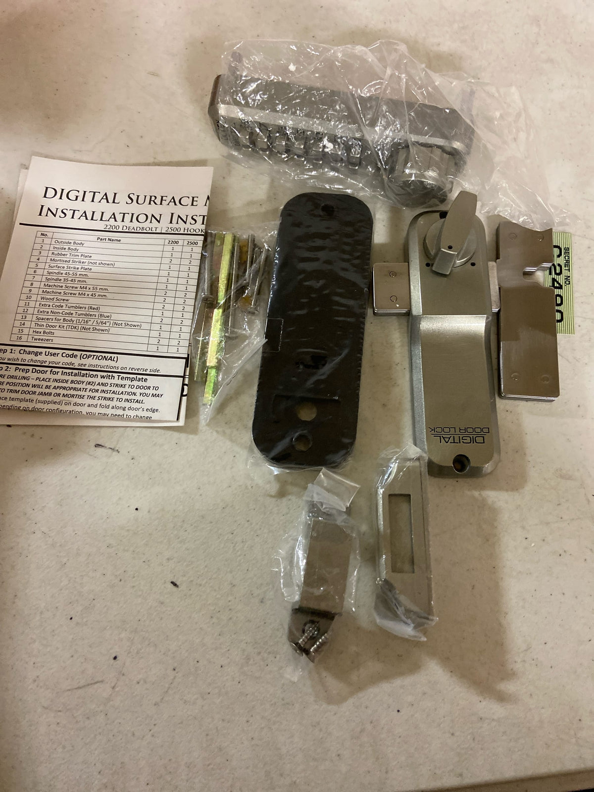 Lockey USA 2200SN Surface Mount Lock, Satin Nickel, Keypad, Retractable, Keyless