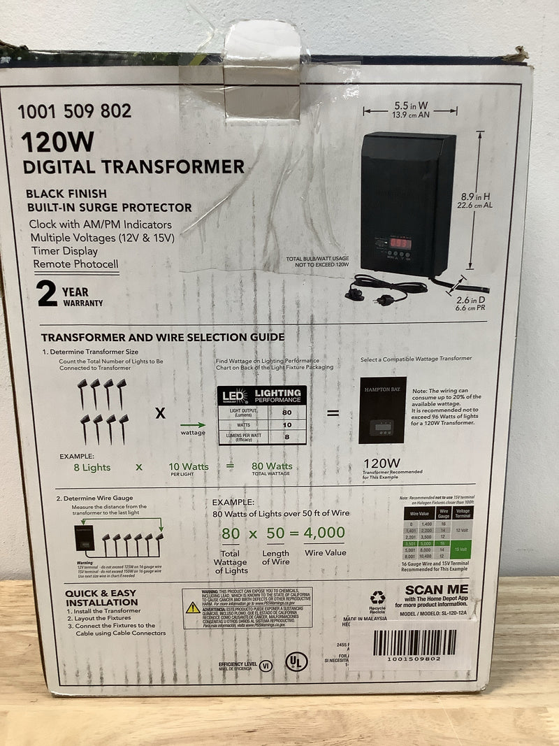 Hampton bay SL-120-12A Low-Voltage 120-Watt Landscape Lighting Transformer with Dusk to Dawn Sensor