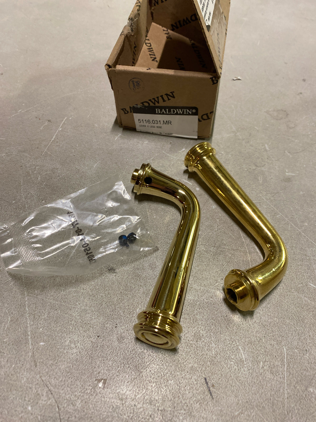 Baldwin 5116031MR Pair of Estate Levers without Rosettes Locking/Latching Mechanism Purchased Separately - Non-Lacquered Brass