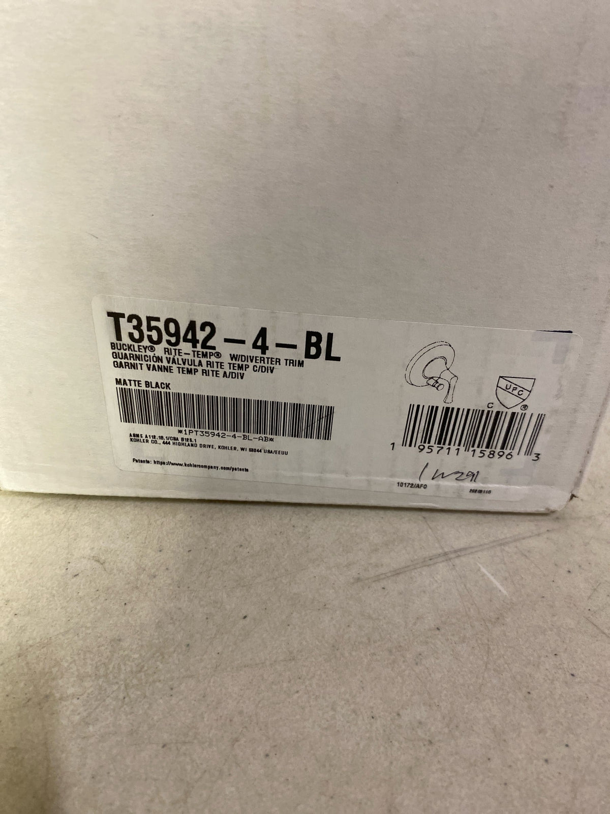 Kohler T35942-4-BL Buckley Rite-Temp valve trim with diverter, Matte Black