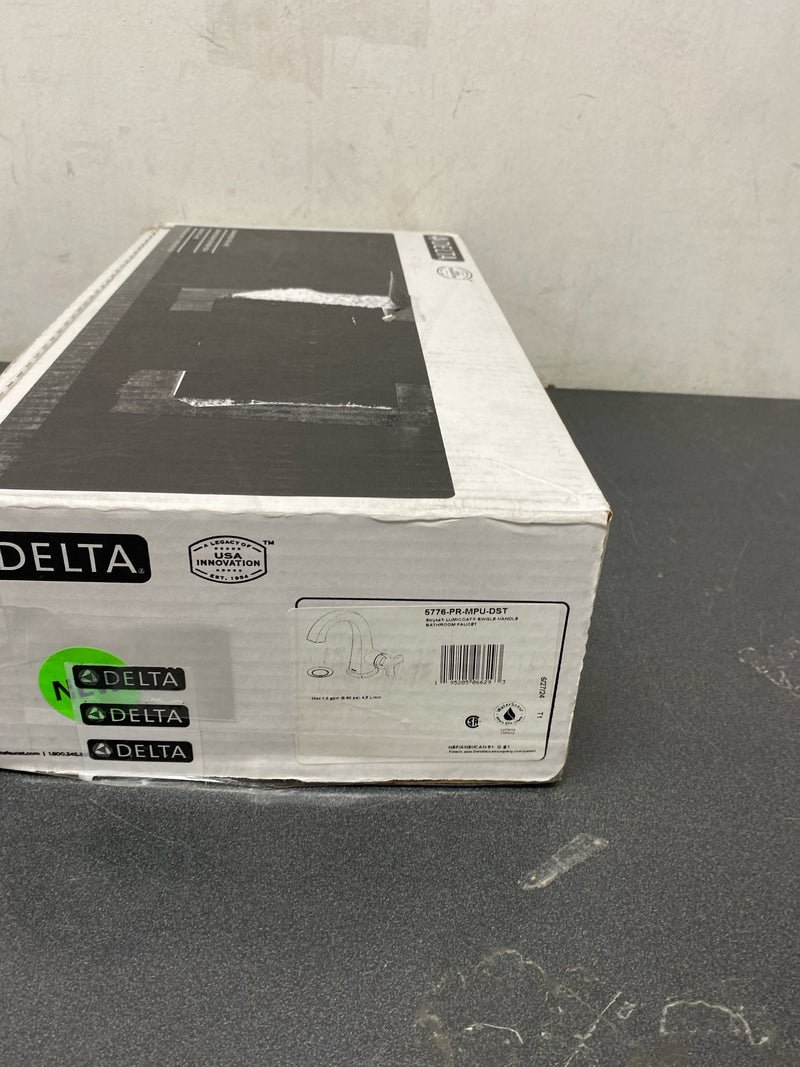Delta 5776-PR-MPU-DST Stryke 1.2 GPM Single Hole Bathroom Faucet with Push Pop-Up Drain Assembly, Helo Style Handle, Diamond Seal Ceramic Disc Cartridges, and Arc Spout - Lumicoat Chrome