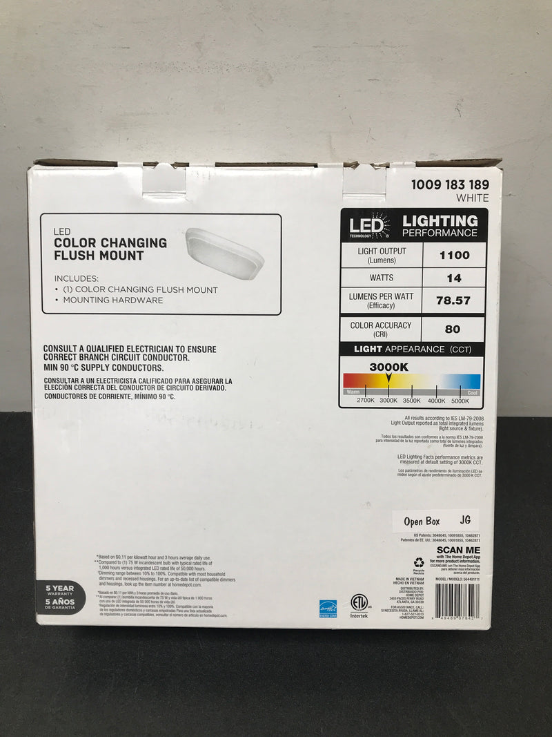 Commercial electric 564491111 12 in. Low Profile LED Flush Mount Square Closet Light Fixture 1100 Lumens 3000K 4000K 5000K Dimmable Hallway Stairwell