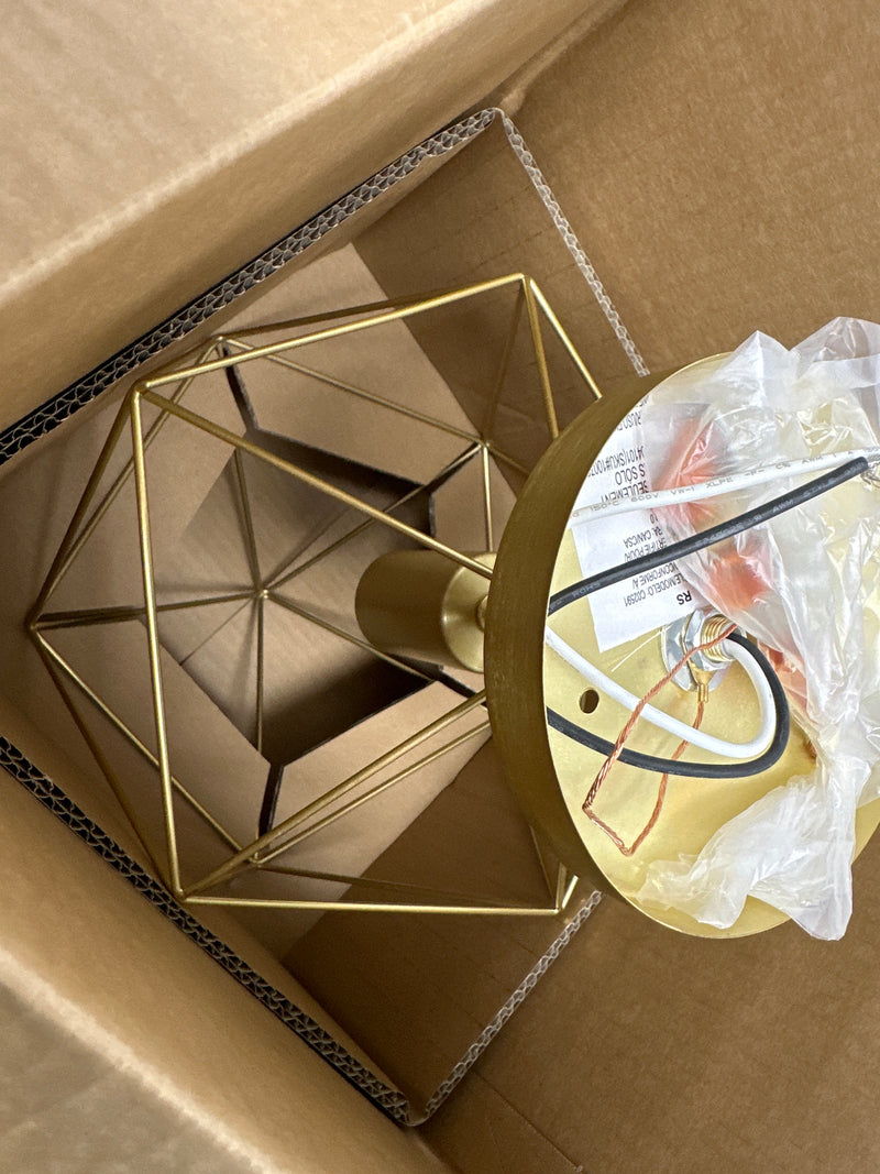 Hampton bay RS2104101 Winfield 9.5 in. 1-Light Gold Semi-Flush Mount Ceiling Light Fixture with Geometric Cage