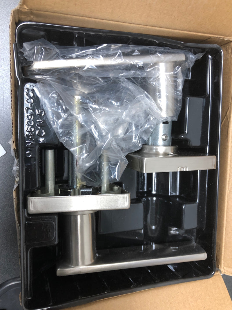 Kwikset 405BRNLSQT-15S Breton Single Cylinder Keyed Entry Door Lever Set with Square Rose - Satin Nickel