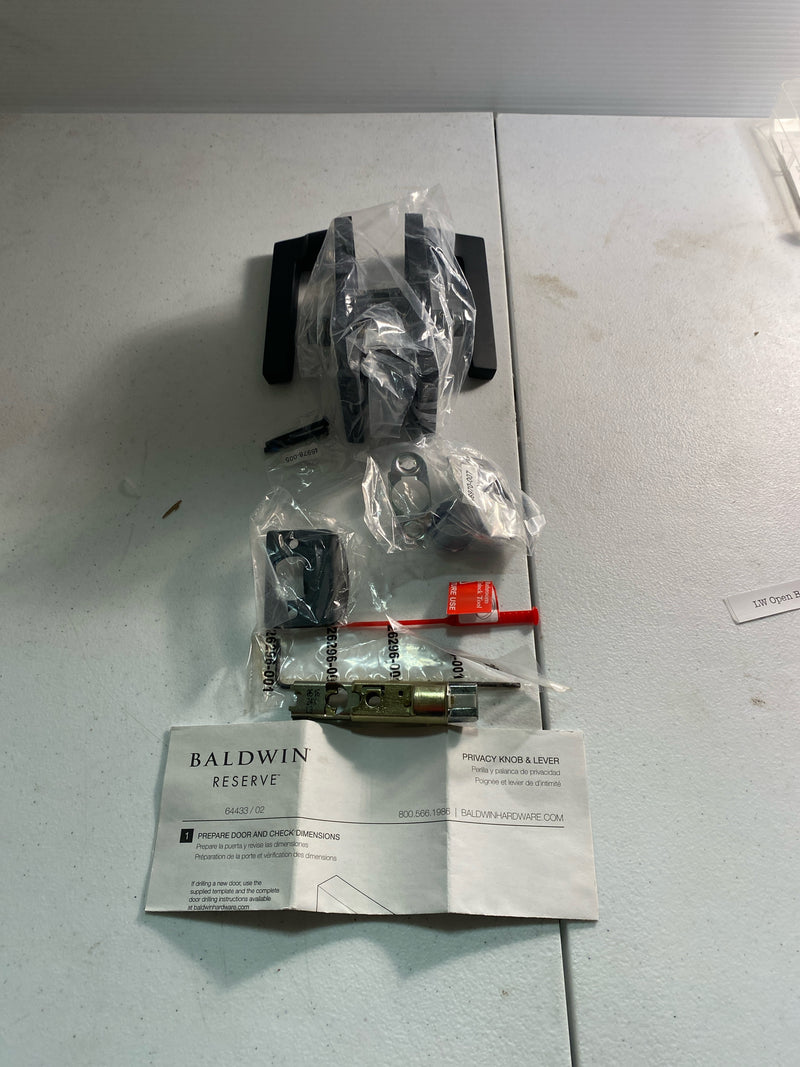 Baldwin PVSQUCFR190 Square Privacy Door Lever Set with 5 Inch Rectangle Rose from the Reserve Collection - Satin Black