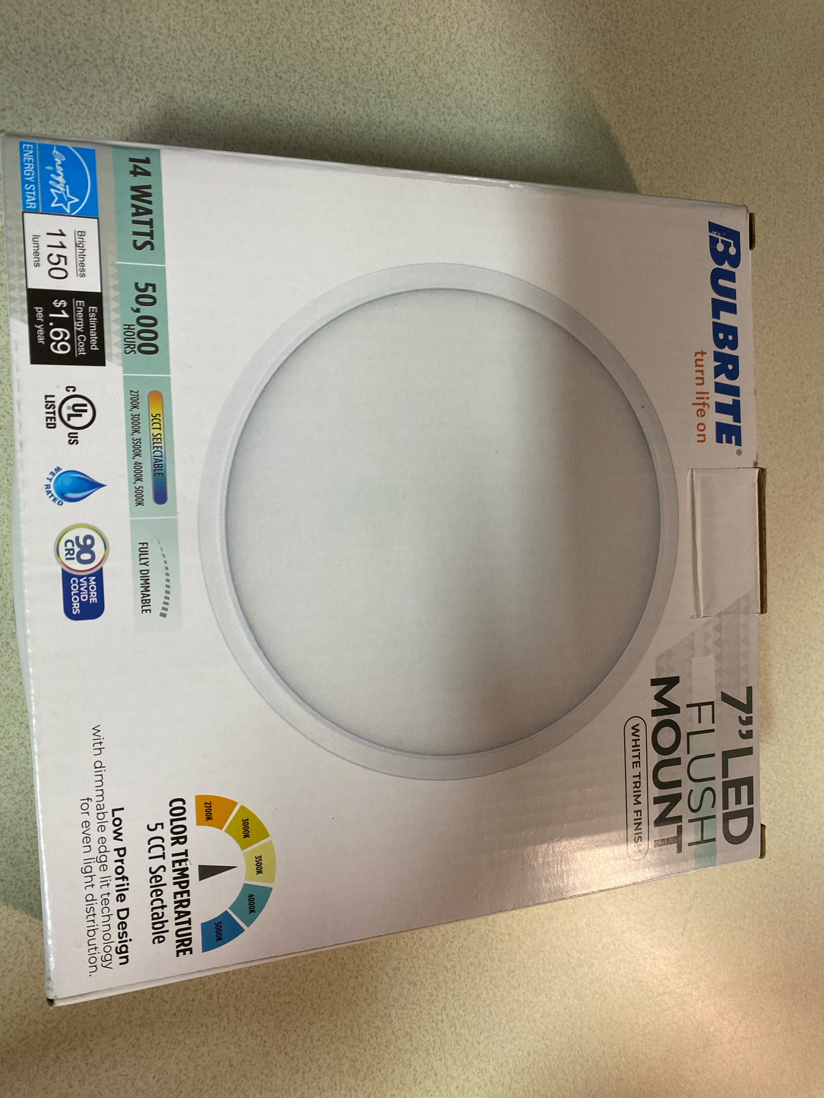 Bulbrite 773607 7" Wide LED Flush Mount Ceiling Fixture with Adjustable Color Temperature - White