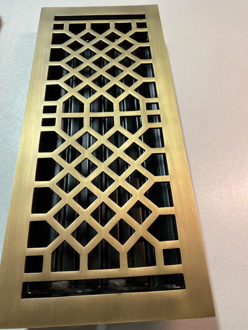 Signature Hardware MODERN SOLID ANTIQUE BRASS OVERSIZED FLOOR REGISTER 6" X 14"
