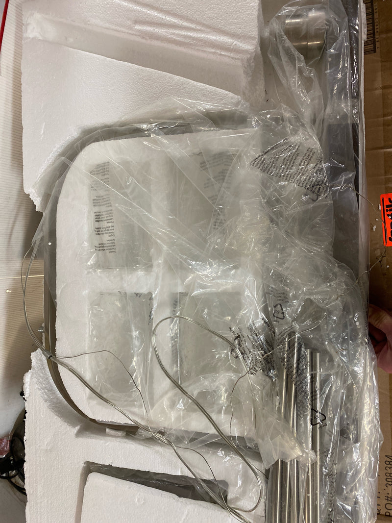 NUVO 60/6967 Arabel Island Pendant Fixture Brushed Nickel and Nutmeg Wood Finish with Clear Seeded Glass, 4 Light