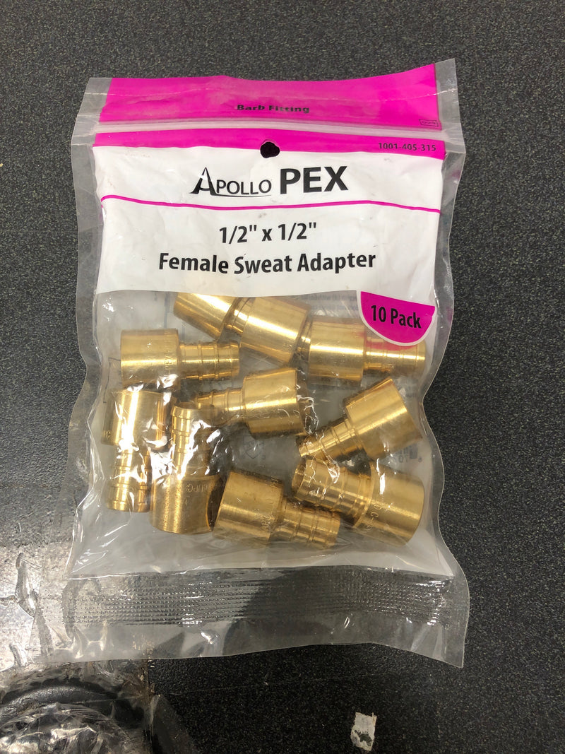 Apollo APXFS1210PK 1/2 in. Brass PEX-B Barb x 1/2 in. Female Copper Sweat Adapter (10-Pack)