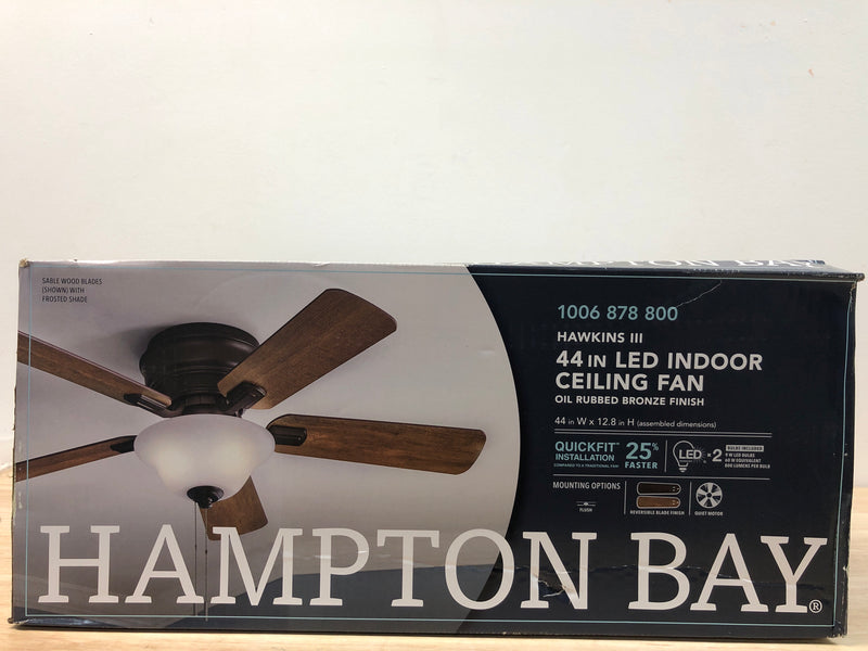 Hampton bay YG204D-ORB Hawkins III 44 in. LED Indoor Oil Rubbed Bronze Flush Mount Ceiling Fan with Light