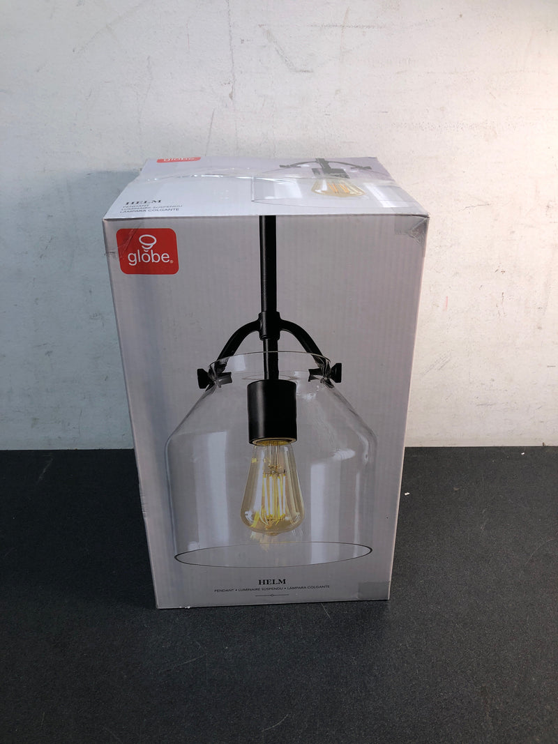 Globe Electric 67000097 1-Light Pendant Light, Matte Black, Clear Glass Shade, Black Rods, Pendant Light Fixture, Kitchen Island, Adjustable Height, Home Décor Lighting, Ceiling Light Fixture