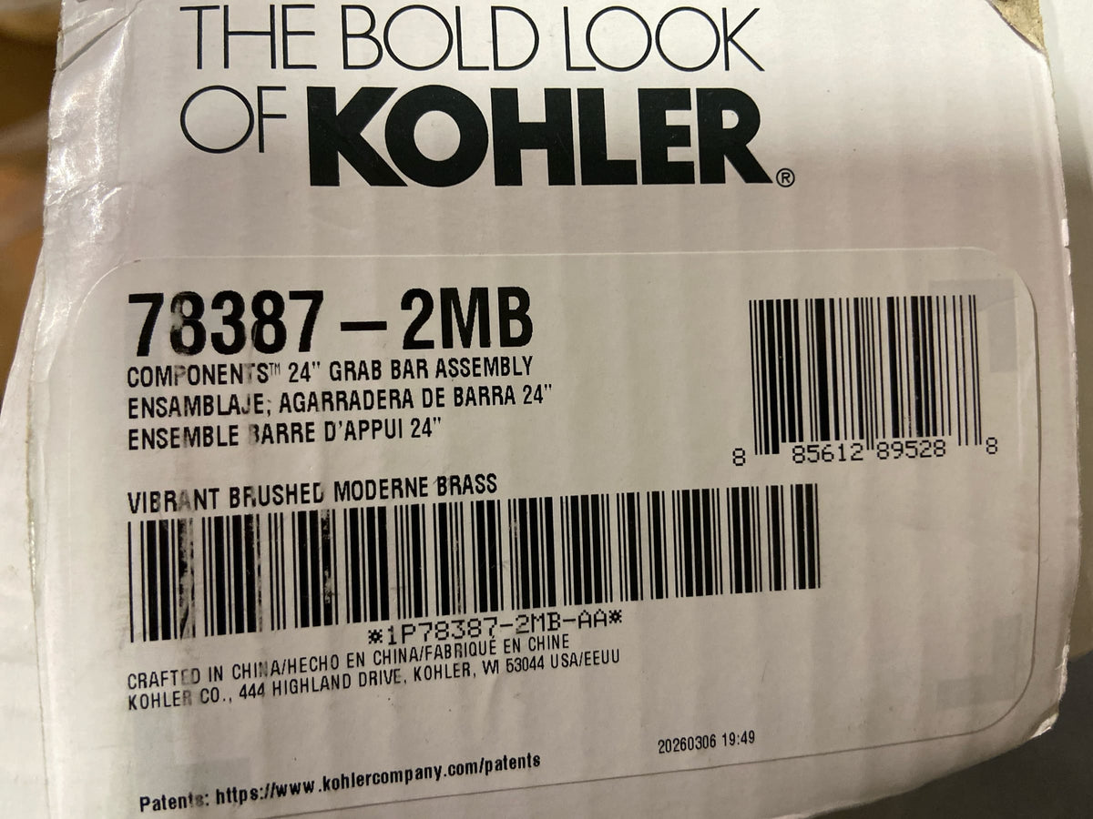 Kohler K-78387-2MB Components 24" Grab Bar - Vibrant Brushed Moderne Brass