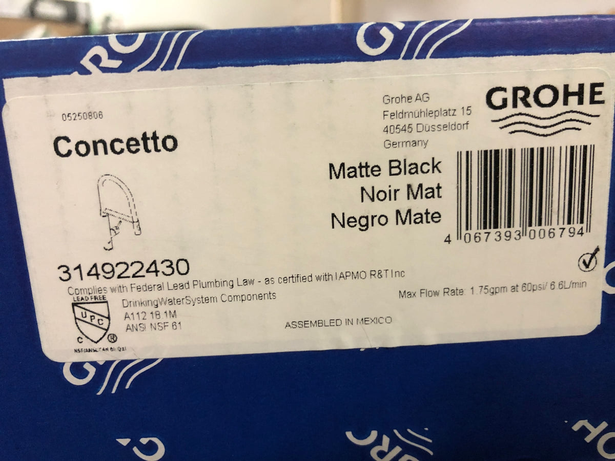 Grohe 314922430 Pre-Rinse Spray Kitchen Faucet with Locking Push Button Control - Matte Black