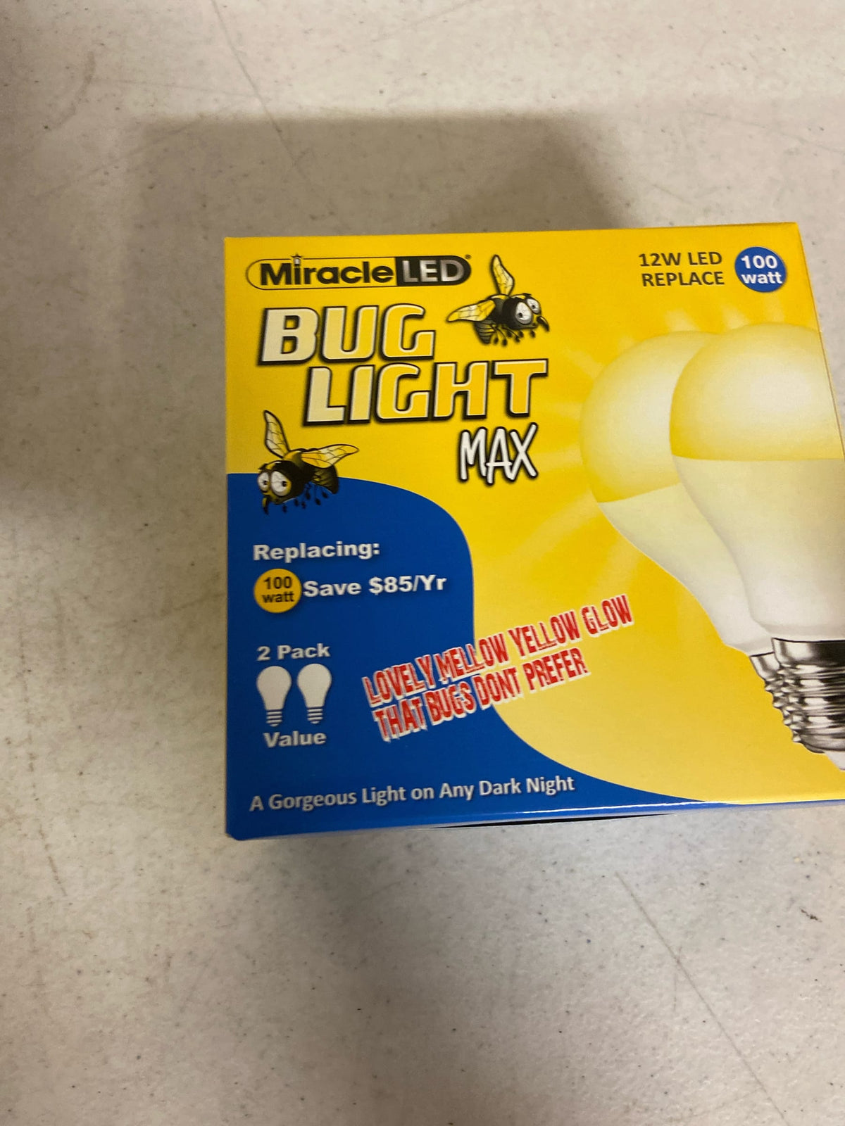 Miracle Led Bug Light Wide Angle Yellow Amber Glow Replace 60W for Porch & Patio, PK4