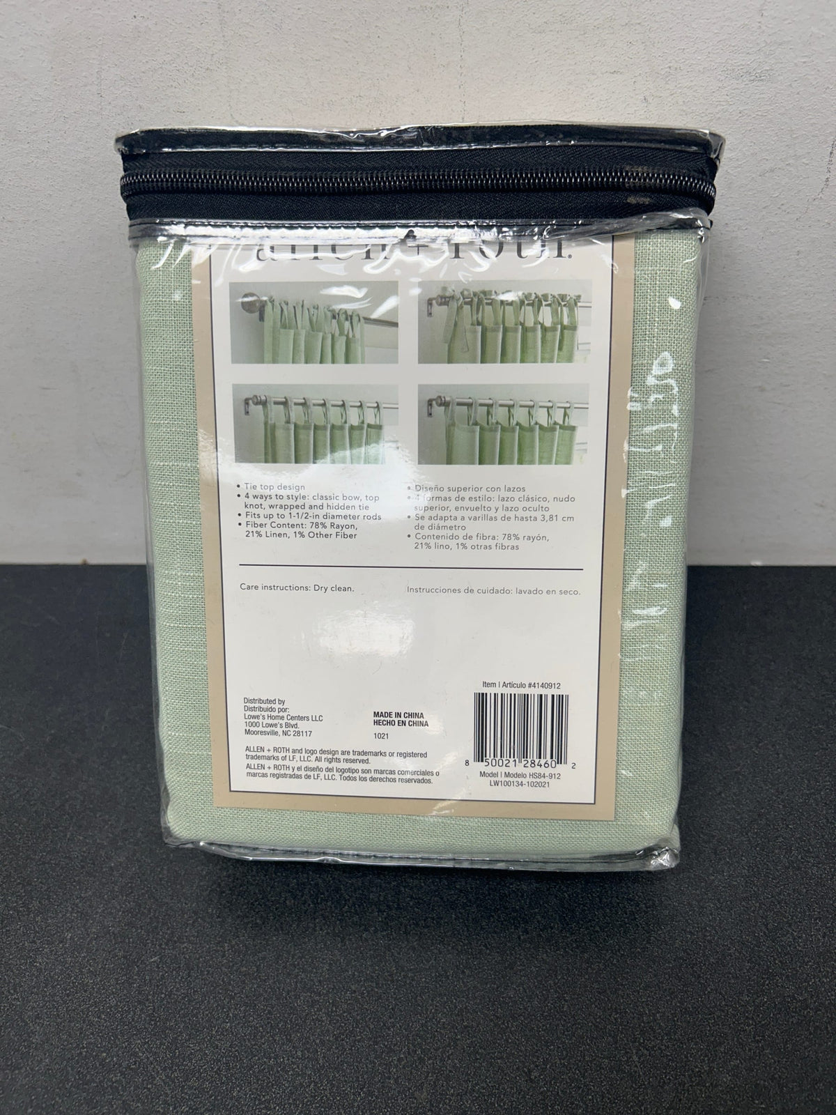 Allen + Roth 84-in Sea Green Light Filtering Tie Top Single Curtain Panel