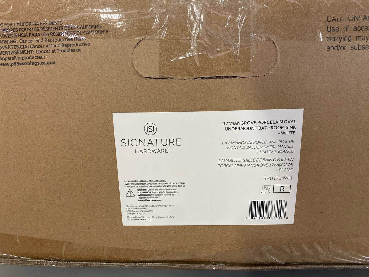 Signature Hardware SHU1714WH Mangrove 20" Oval Vitreous China Undermount Bathroom Sink - White