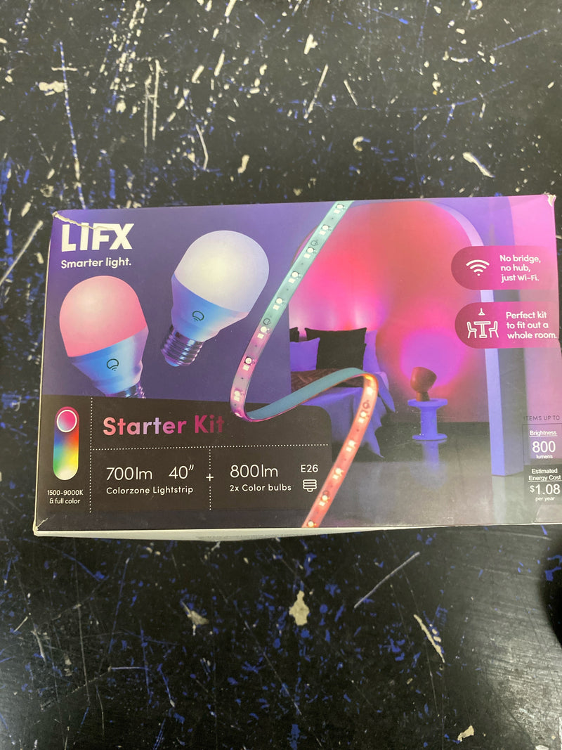 Lifx LFX/STARTKIT1 60W Equivalent Smart 2-A19 LED Light Bulbs & One 40 in. Strip Light Kit,Works w/Alexa/Google/HomeKit Multi-Color (1-Kit)