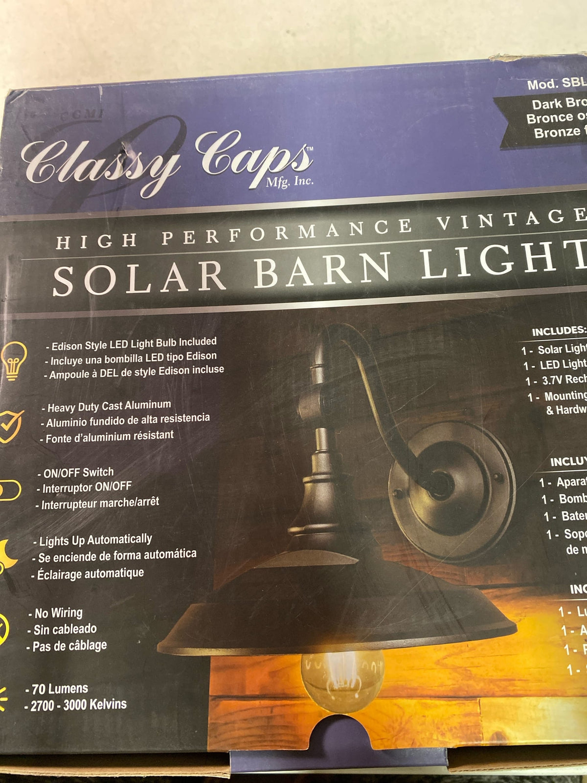 Classy caps SBL738 Dark Bronze Solar/Battery Operated Outdoor Barn Light Sconce